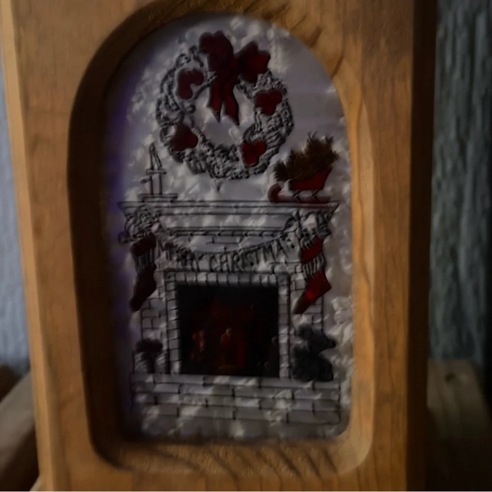 Vintage Wooden Christmas Scene Lantern Glass Fireplace Night‎ Light Wood Kitsch